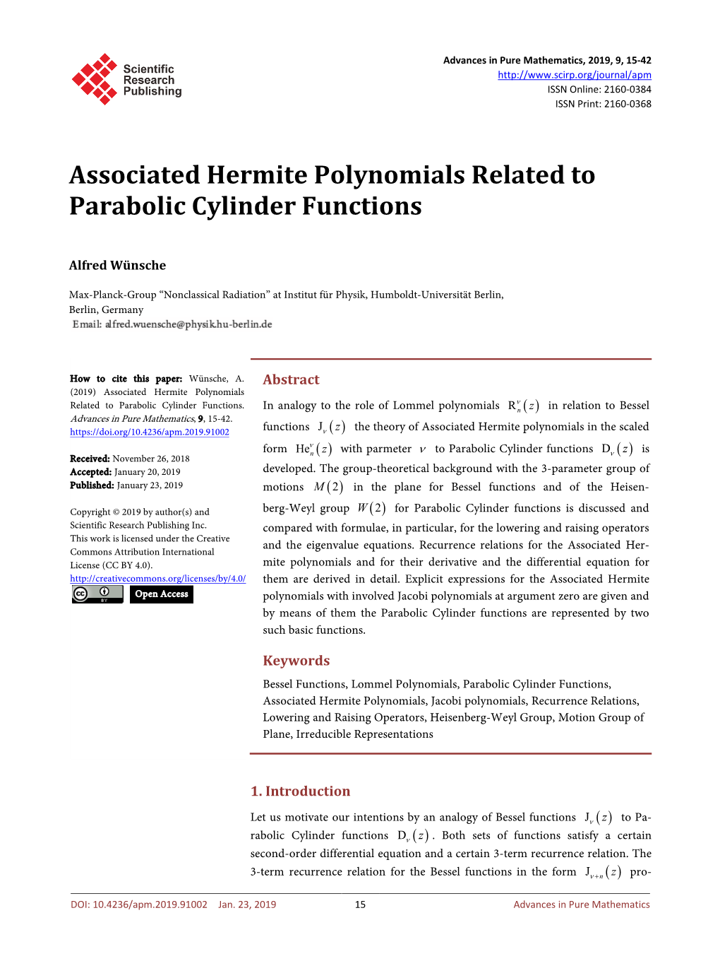 Associated Hermite Polynomials Related to Parabolic Cylinder Functions