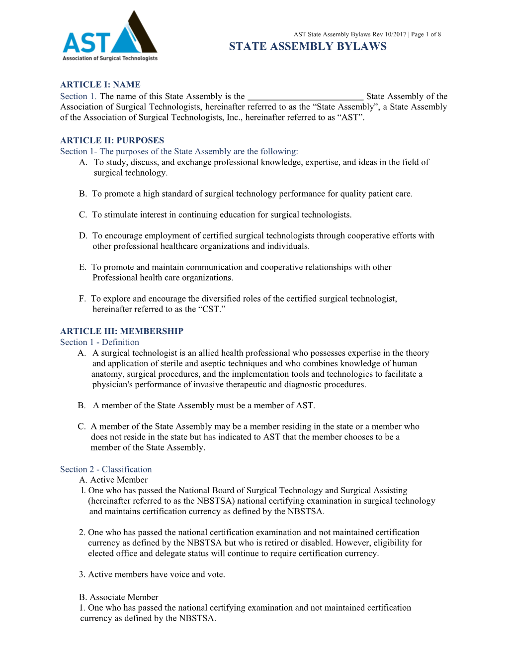 Model State Assembly Bylaws