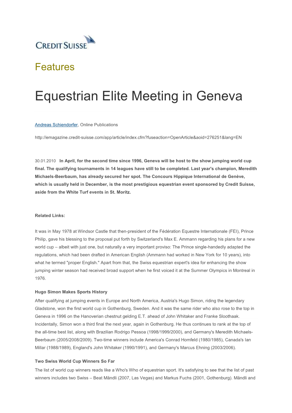 Equestrian Elite Meeting in Geneva