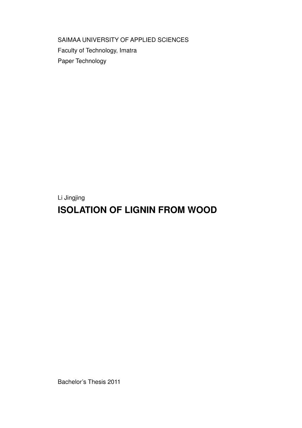 Isolation of Lignin from Wood