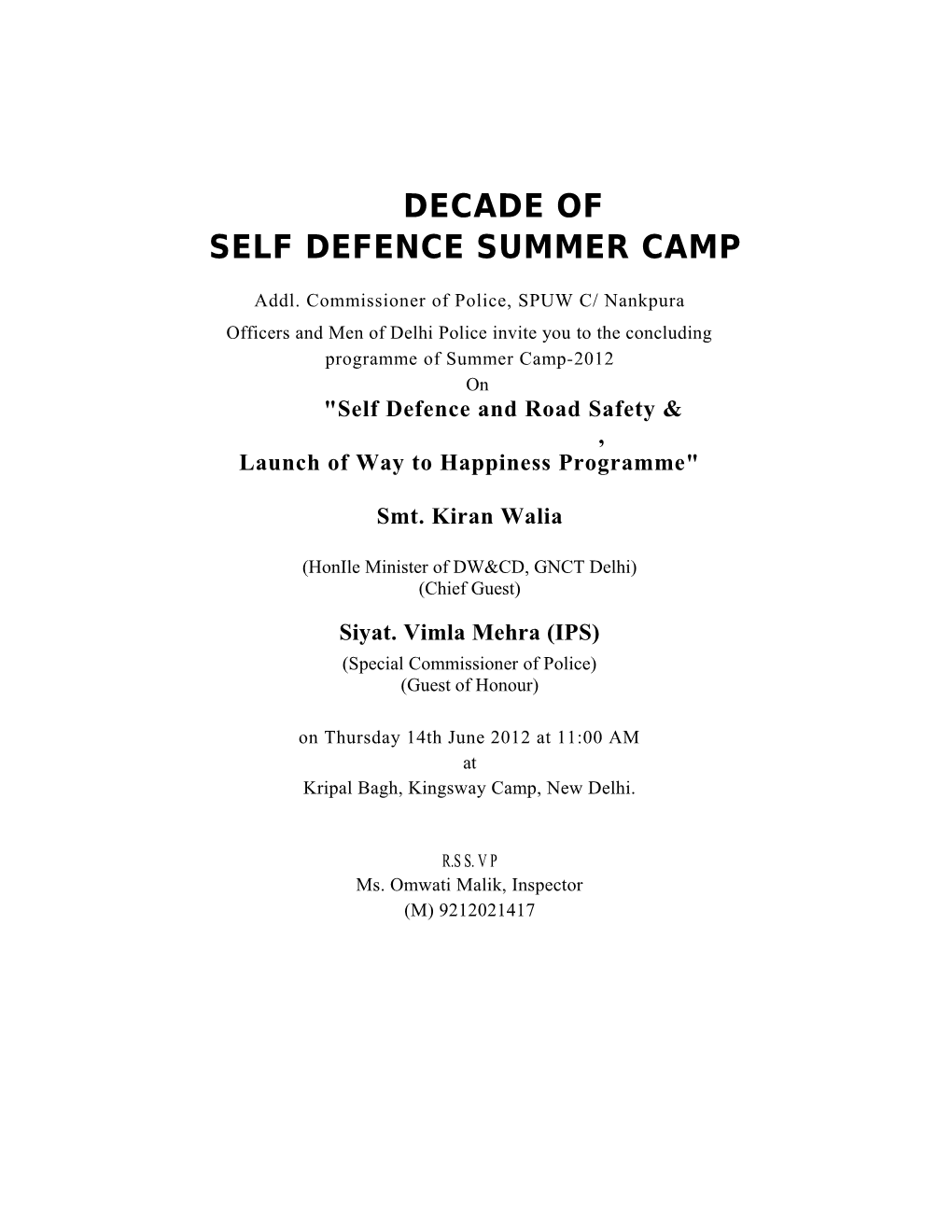 Self Defence Summer Camp