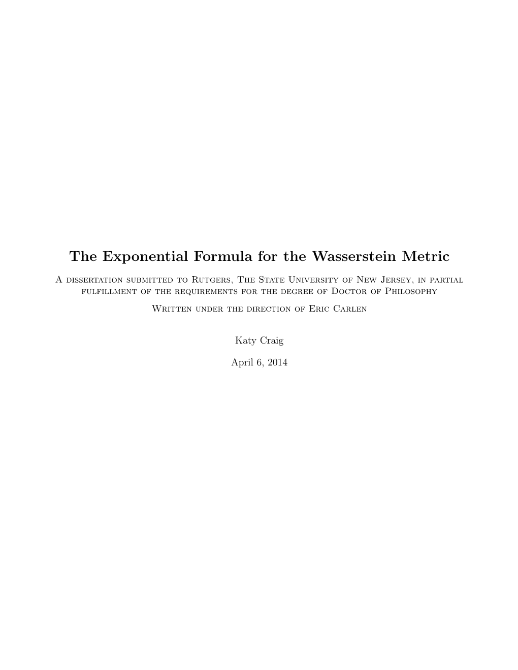 The Exponential Formula for the Wasserstein Metric