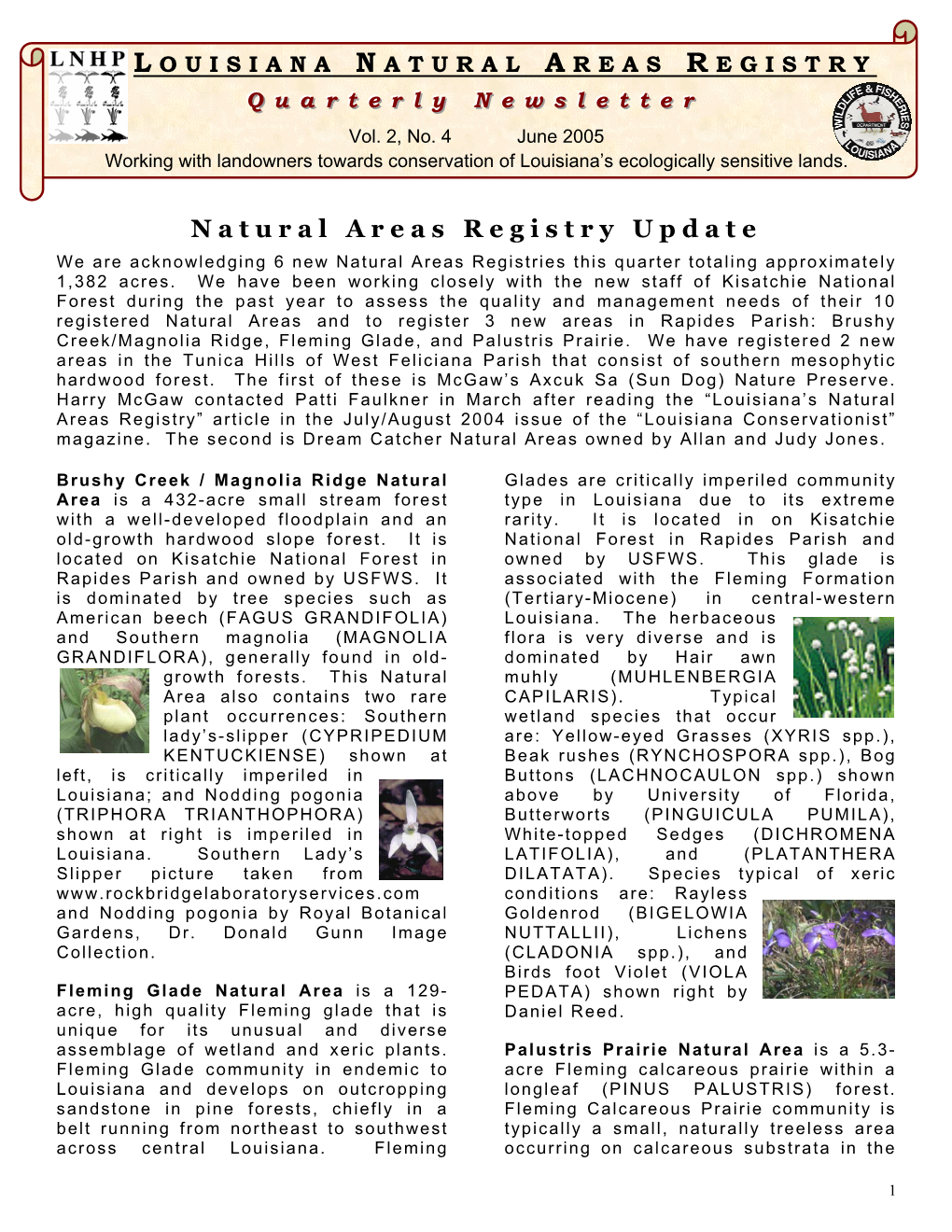 Louisiana Natural Areas Registry Newsletter