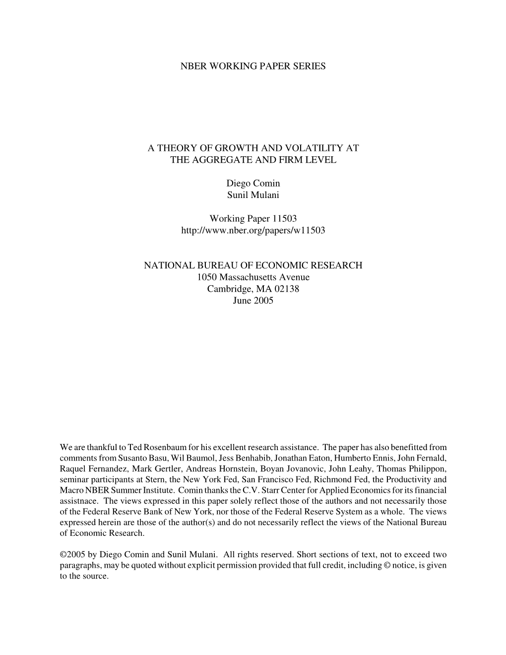 Nber Working Paper Series a Theory of Growth And