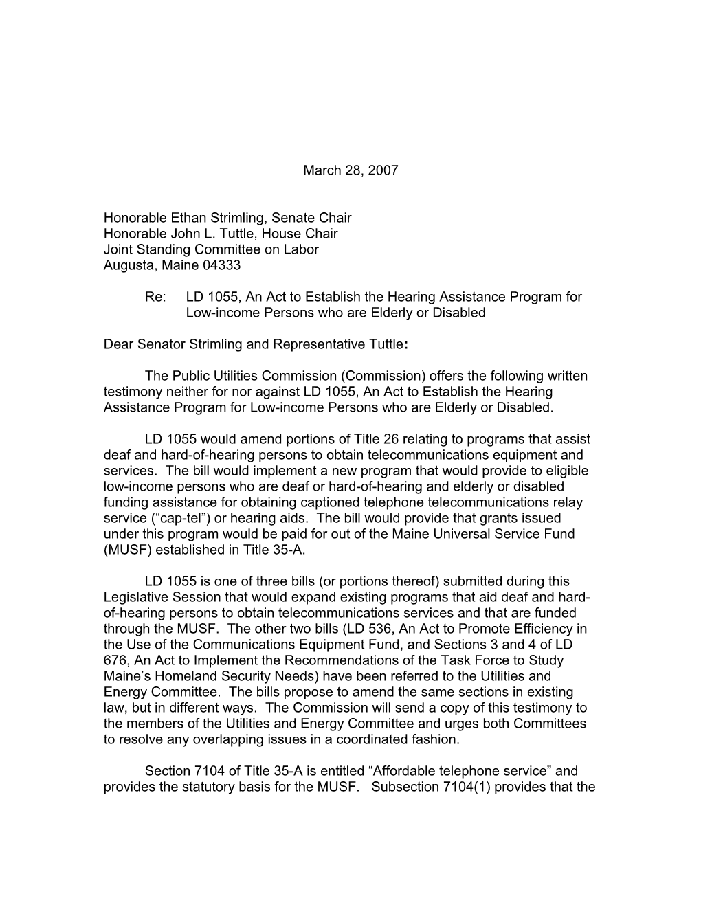 LD 1055 Testimony from Mpuc1march 28, 2007