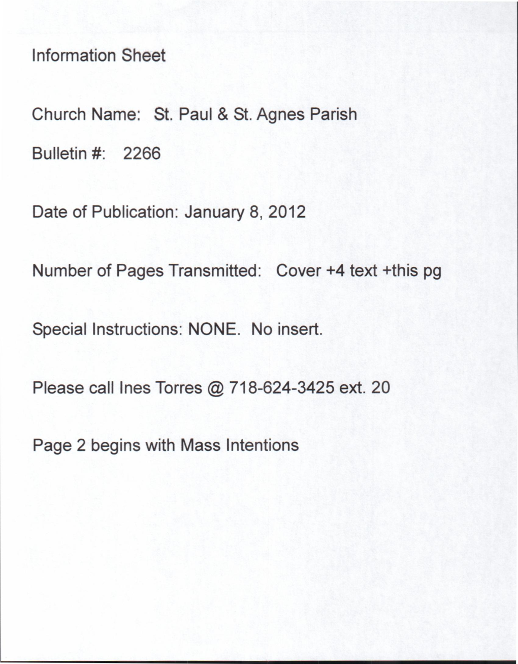 St. Paul & St. Agnes Parish Bulletin