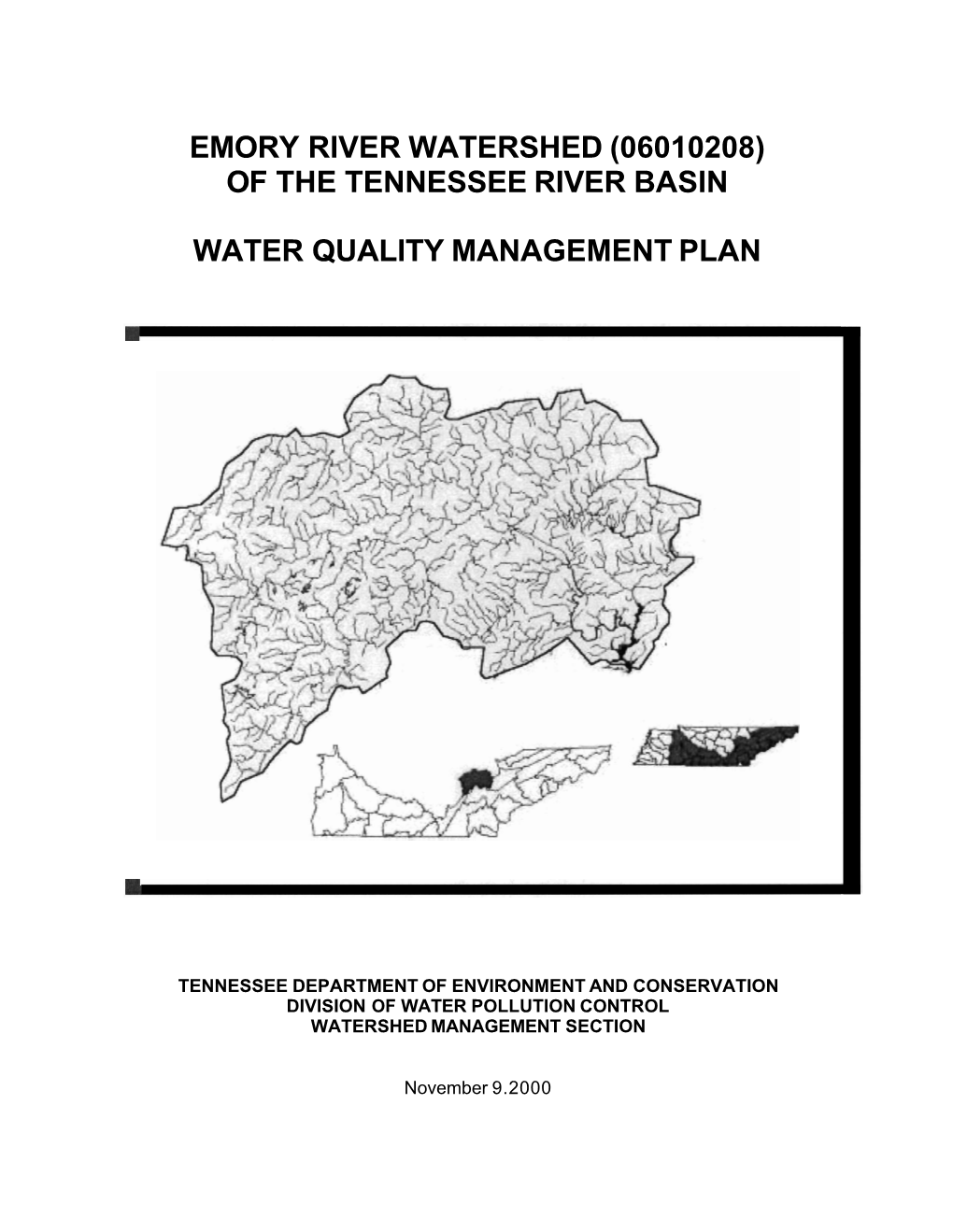 Emory River Watershed (06010208) of the Tennessee River Basin Water Quality Management Plan