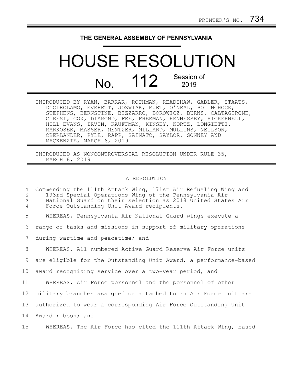 HOUSE RESOLUTION Session of No