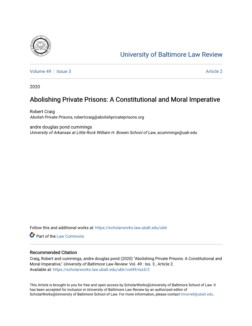 Abolishing Private Prisons: a Constitutional and Moral Imperative