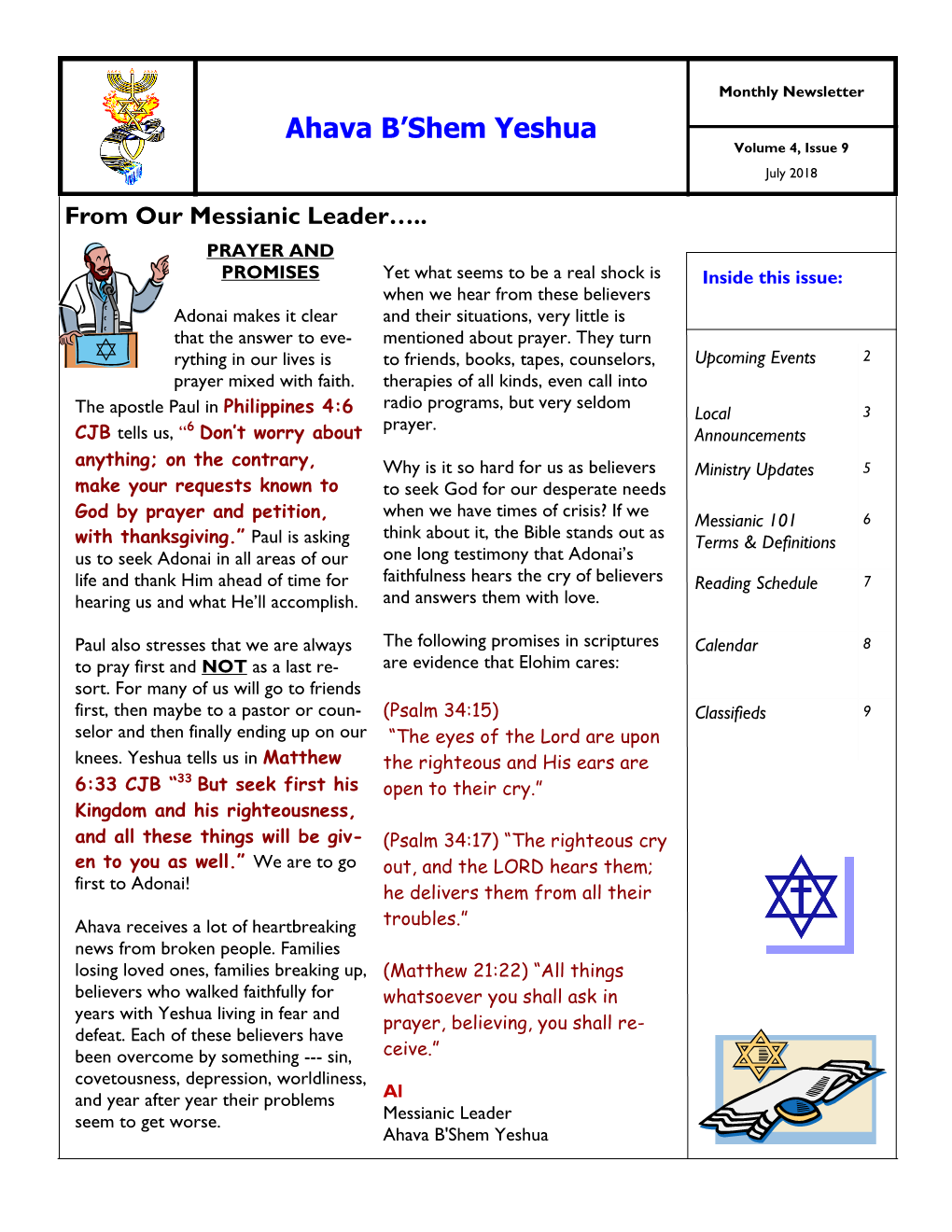 Ahava B'shem Yeshua Page 2 Ahava B’Shem Yeshua UPCOMING EVENTS GUEST SPEAKER