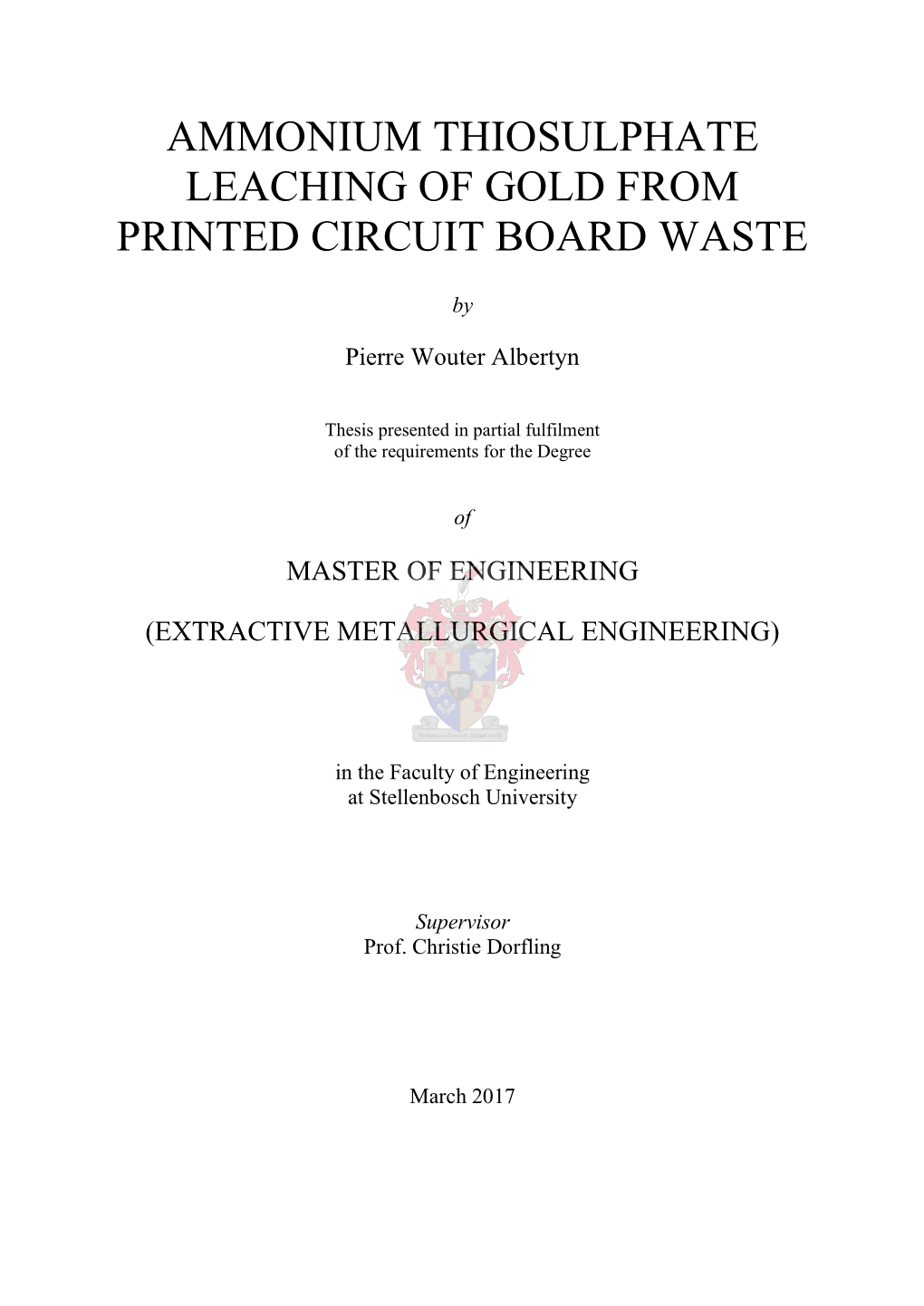 Ammonium Thiosulphate Leaching of Gold from Printed Circuit Board Waste