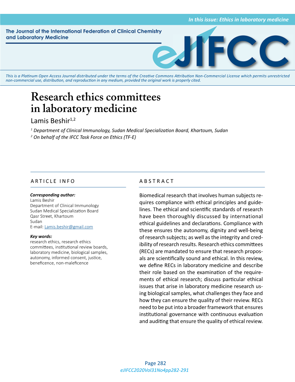 Research Ethics Committees in Laboratory Medicine