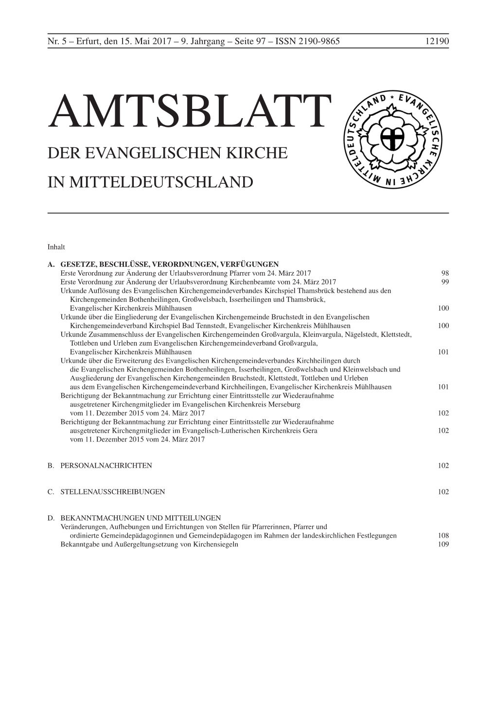 Amtsblatt Der Evangelischen Kirche in Mitteldeutschland