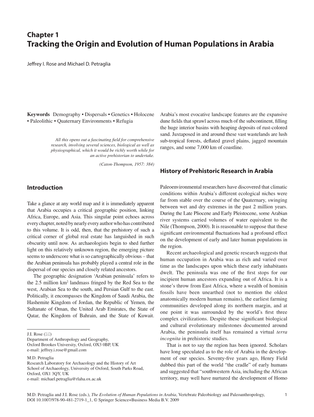 Tracking the Origin and Evolution of Human Populations in Arabia