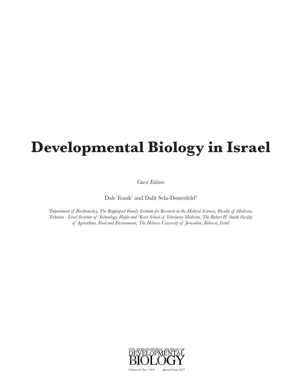 Developmental Biology in Israel