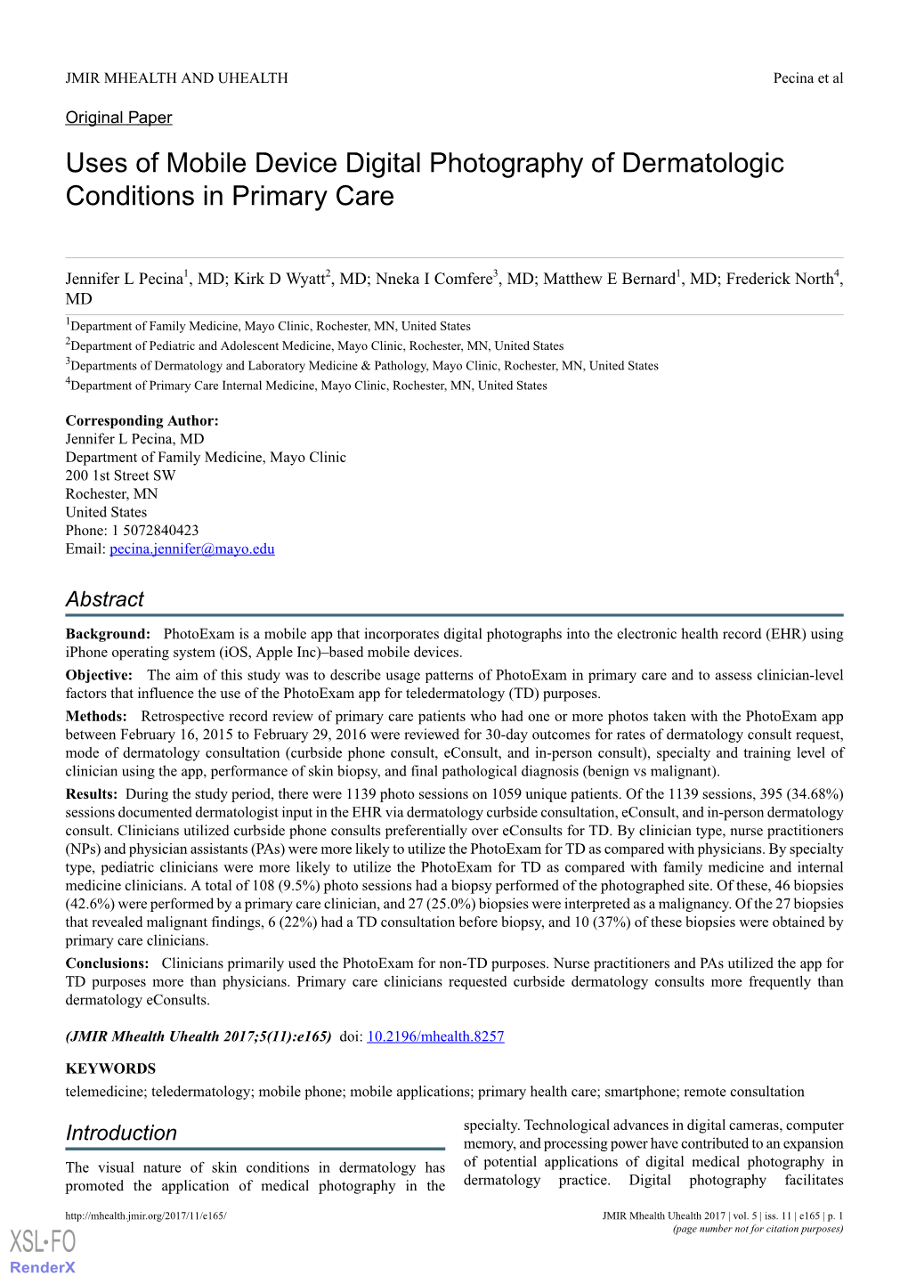 Uses of Mobile Device Digital Photography of Dermatologic Conditions in Primary Care