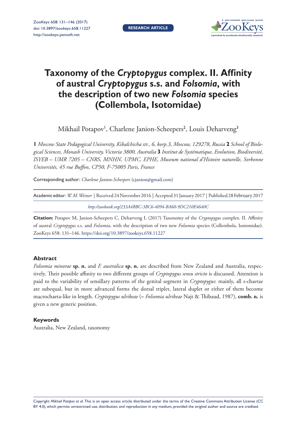 Taxonomy of the Cryptopygus Complex. II. Affinity of Austral Cryptopygus S.S