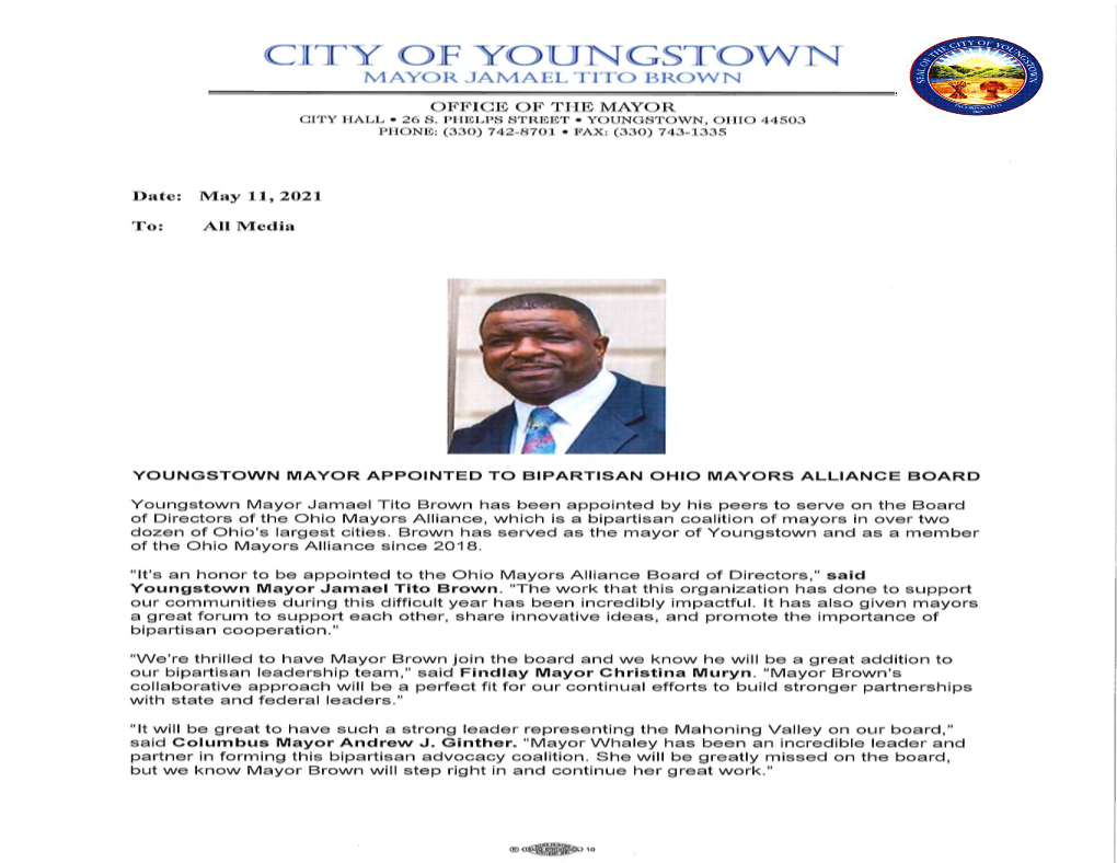 City of Youngstown Mayor Jamael Tito Brown