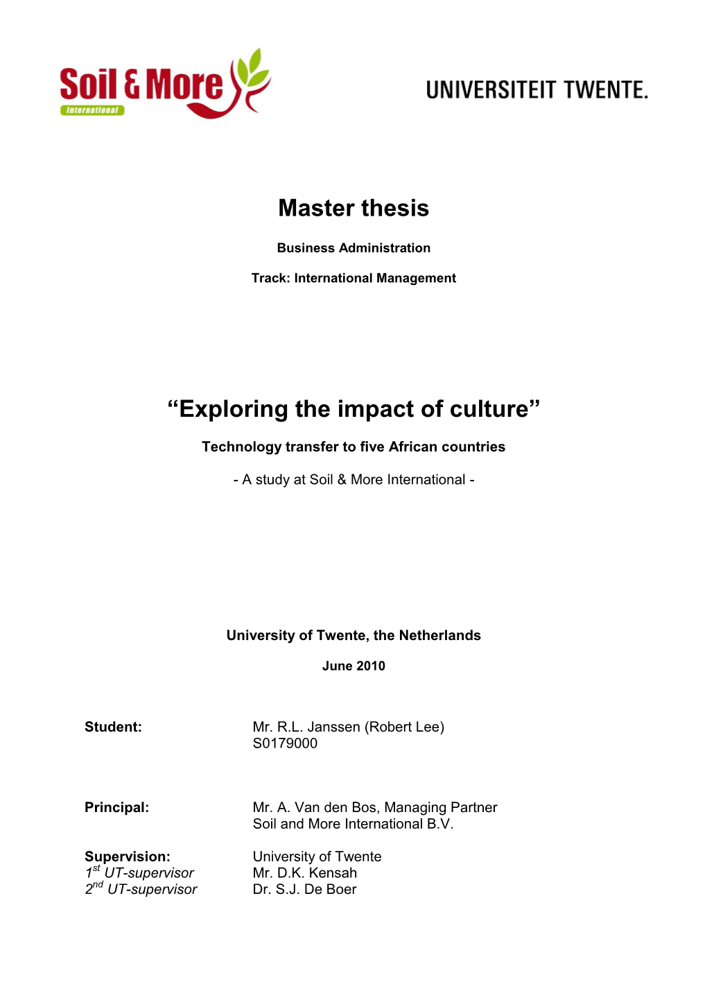 Master Thesis: Cultural Challenges of Knowledge and Technology Transfer