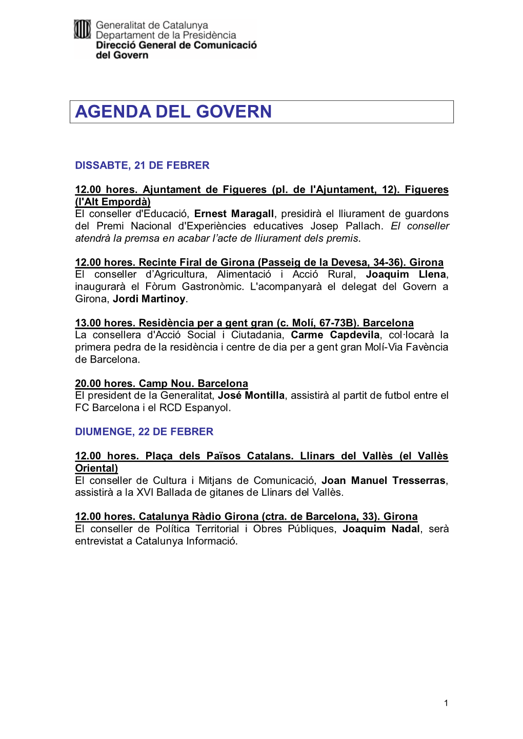 Agenda Del Govern