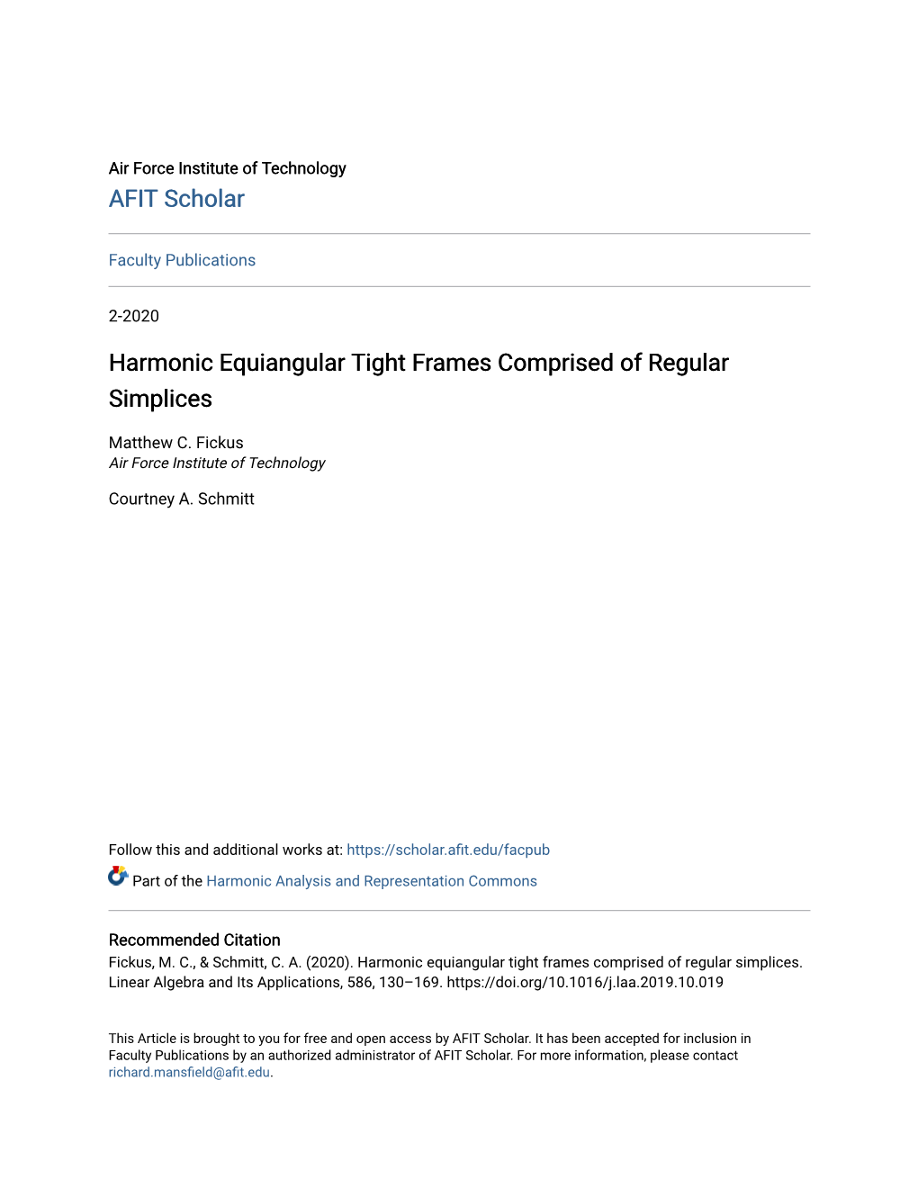 Harmonic Equiangular Tight Frames Comprised of Regular Simplices