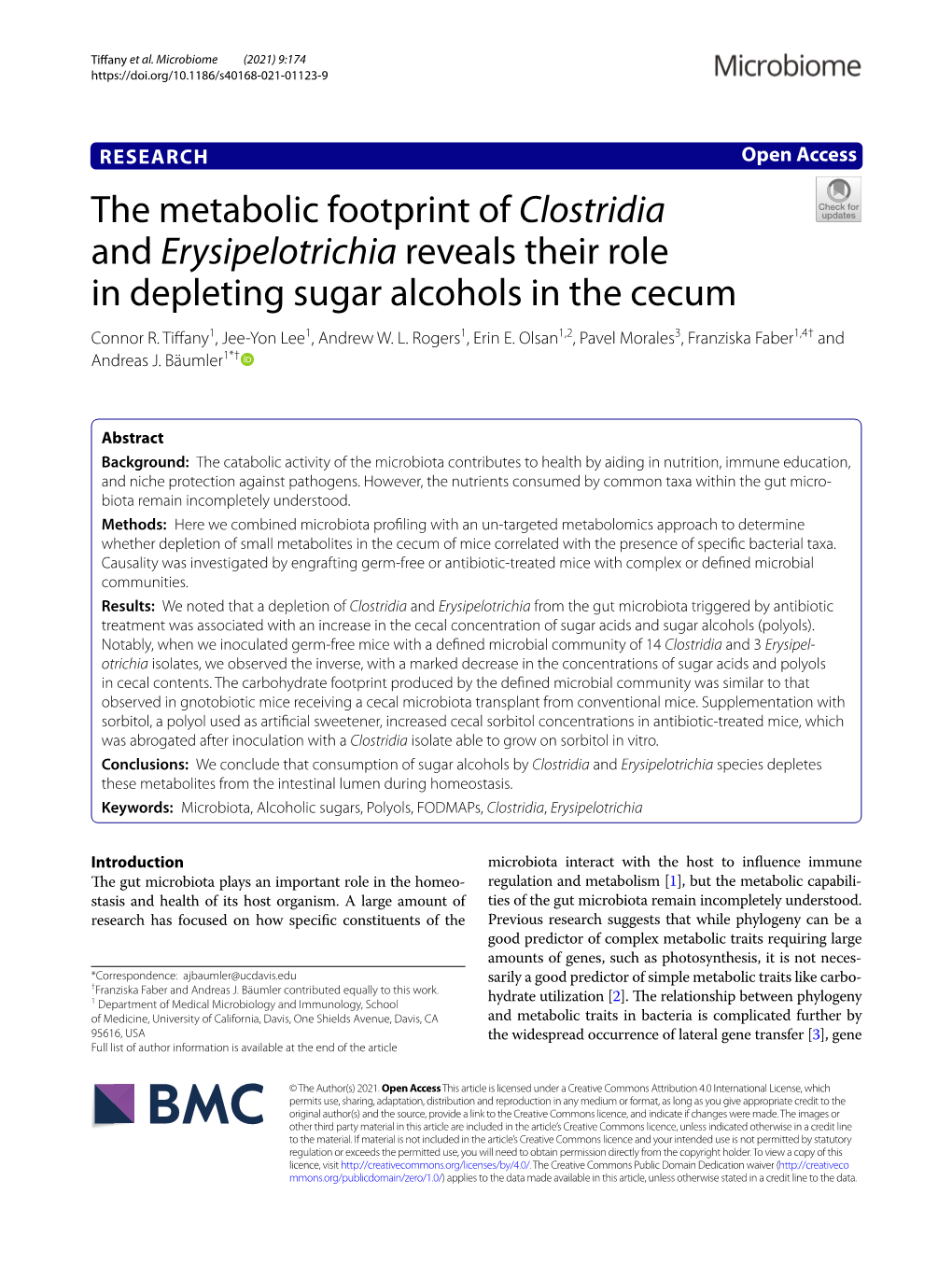 The Metabolic Footprint of Clostridia and Erysipelotrichia Reveals Their Role in Depleting Sugar Alcohols in the Cecum Connor R