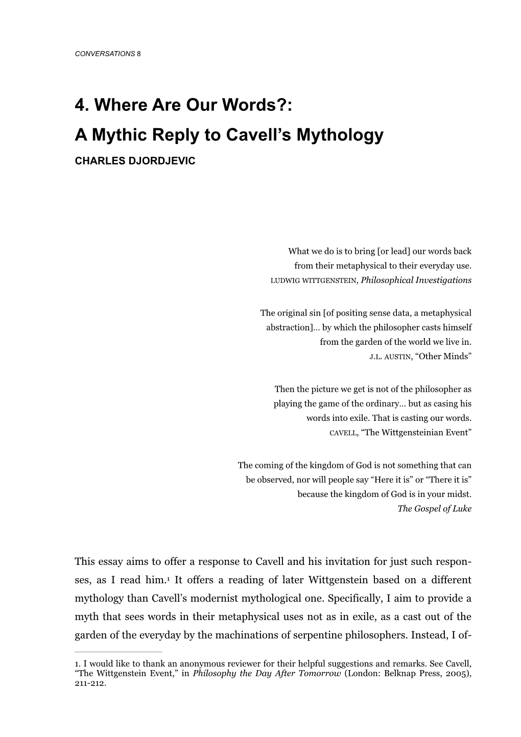 4. Where Are Our Words?: a Mythic Reply to Cavell's Mythology