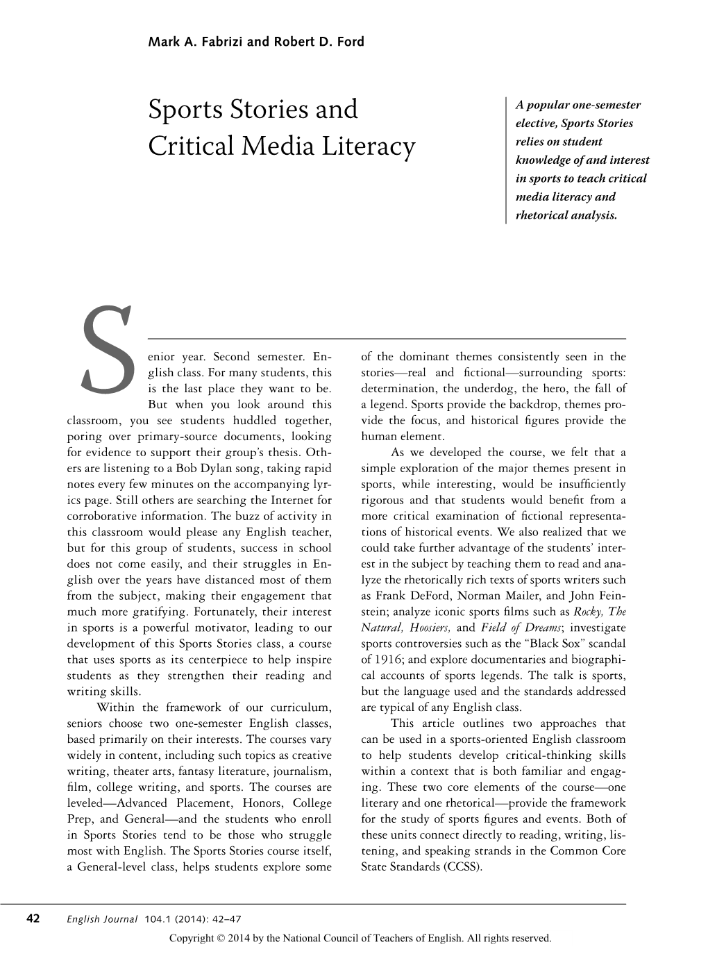 Sports Stories and Critical Media Literacy