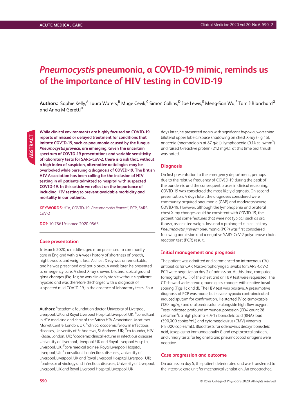 Pneumocystis Pneumonia, a COVID-19 Mimic, Reminds Us of the Importance of HIV Testing in COVID-19