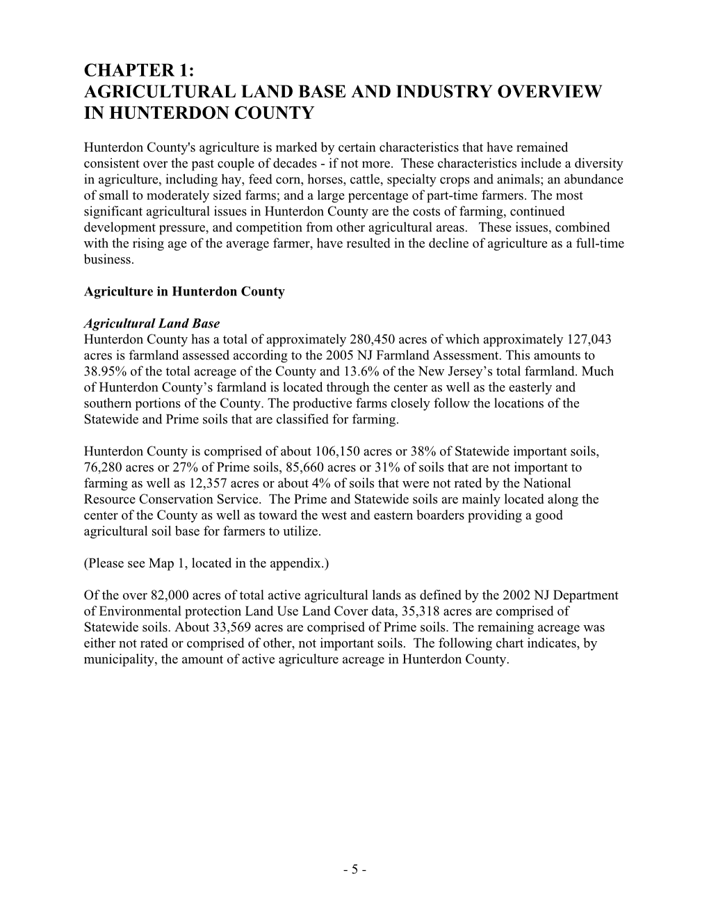 Agricultural Land Base and Industry Overview in Hunterdon County