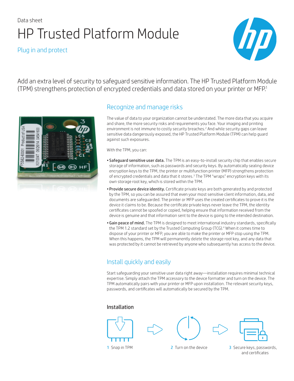 HP Trusted Platform Module Plug in and Protect