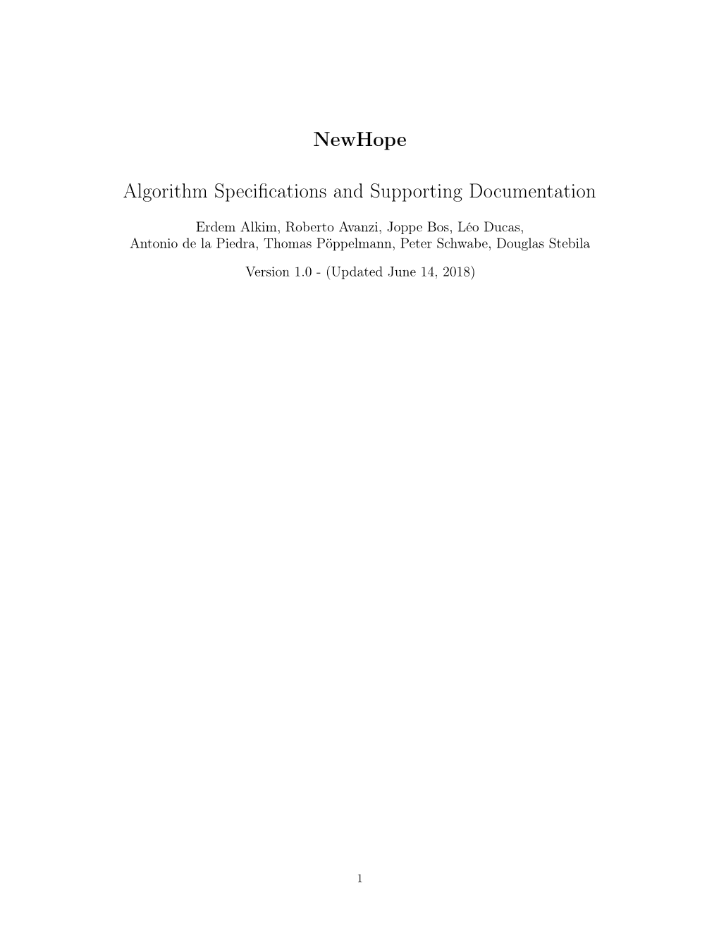 Newhope Algorithm Specifications and Supporting Documentation