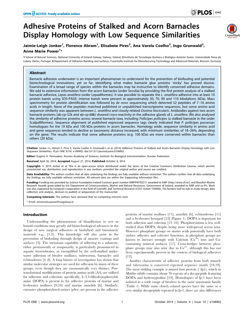 Adhesive Proteins of Stalked and Acorn Barnacles Display Homology with Low Sequence Similarities