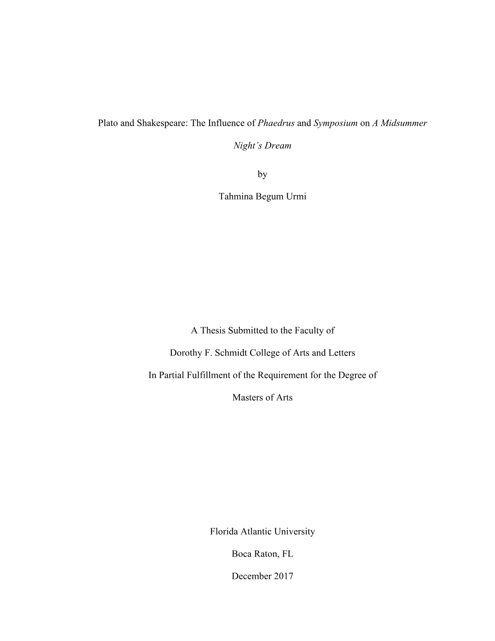 Plato and Shakespeare: the Influence of Phaedrus and Symposium on a Midsummer