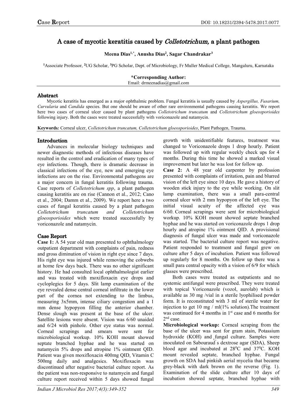 A Case of Mycotic Keratitis Caused by Colletotrichum, a Plant Pathogen