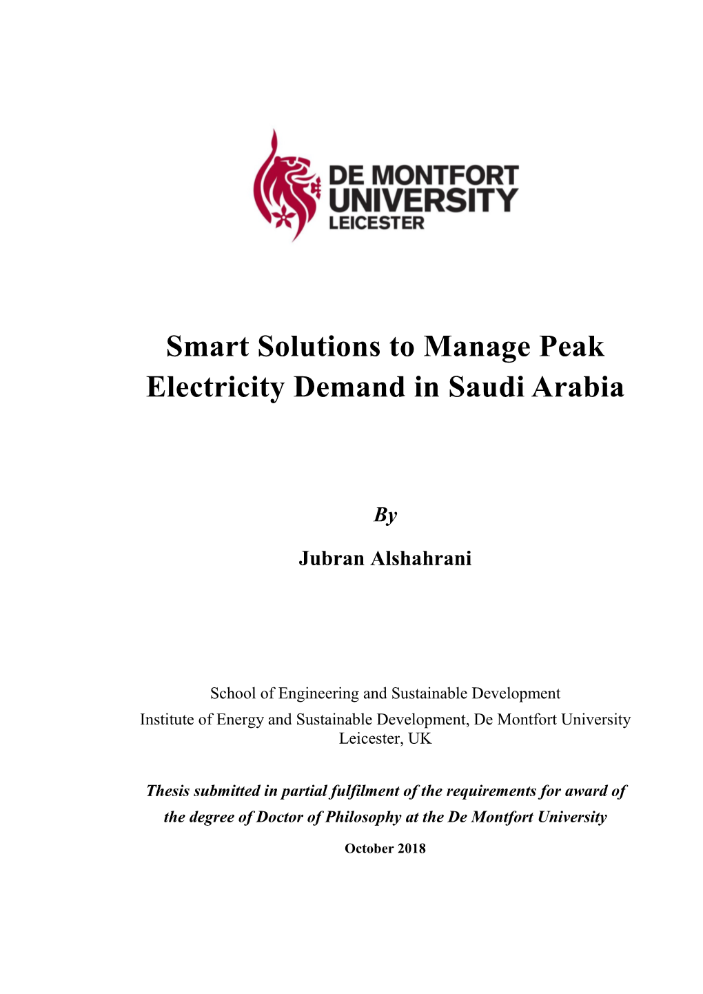 Smart Solutions to Manage Peak Electricity Demand in Saudi Arabia