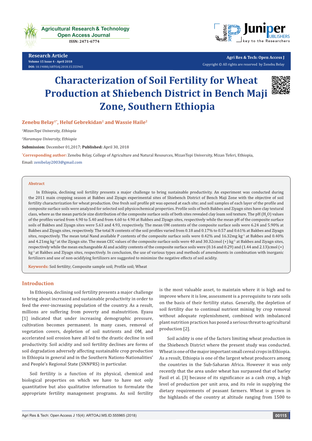 Characterization of Soil Fertility for Wheat Production at Shiebench District in Bench Maji Zone, Southern Ethiopia