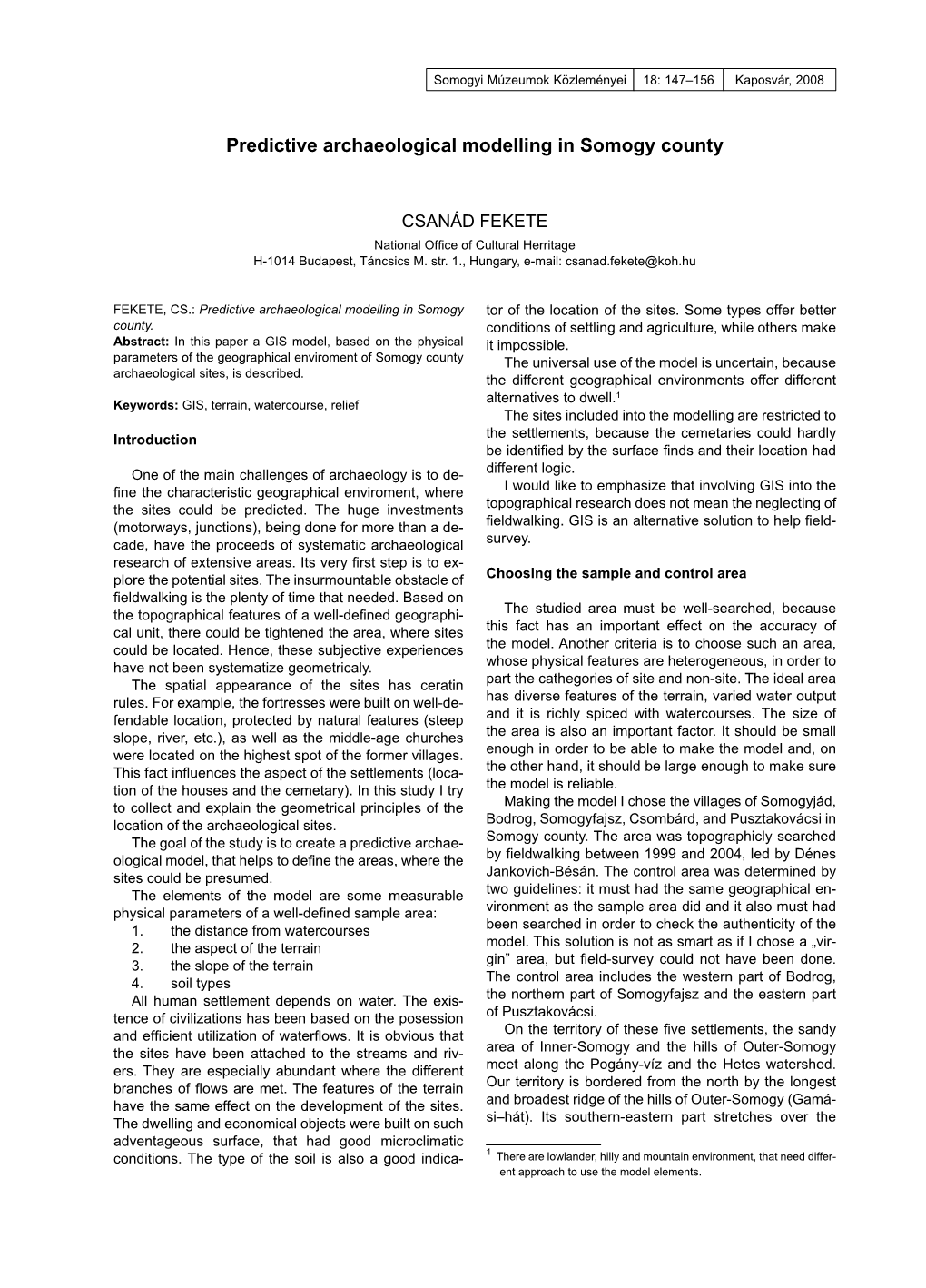 Predictive Archaeological Modelling in Somogy County