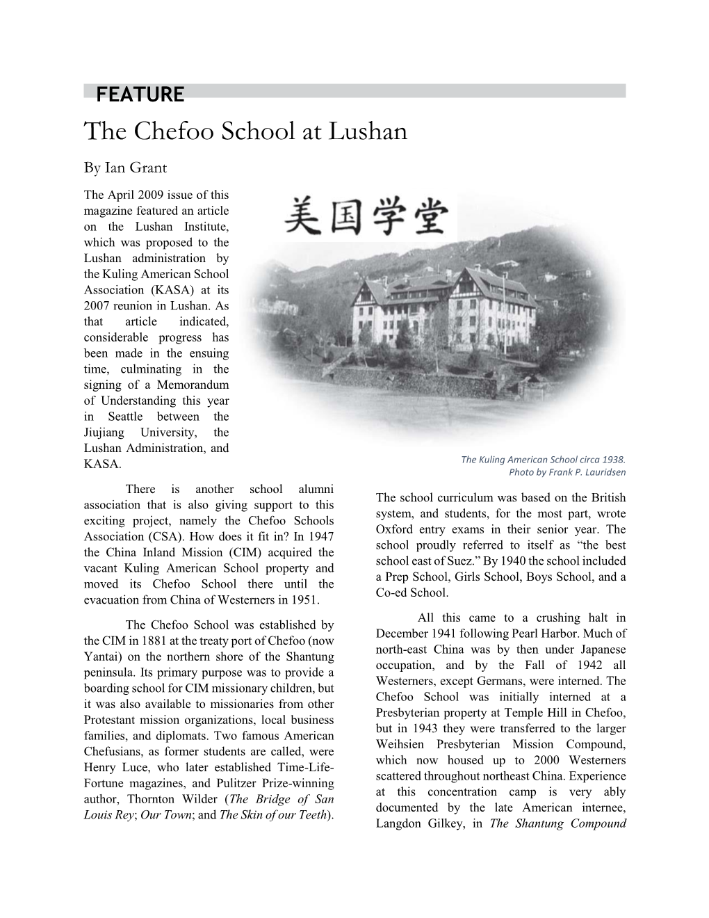 The Chefoo School at Lushan