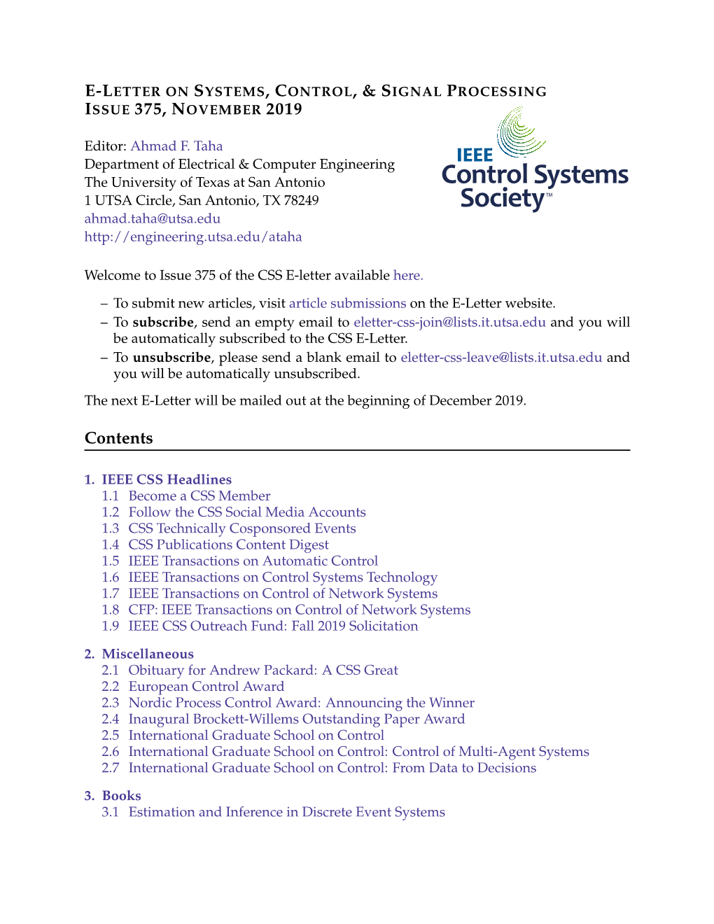 E-Letteron Systems,Control,&Signal Processing Issue 375, November 2019