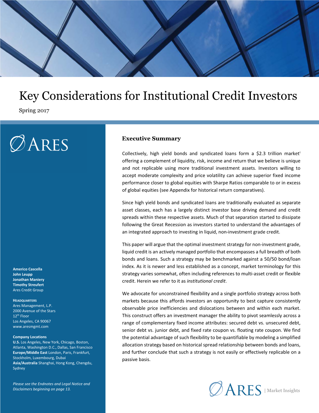 Key Considerations for Institutional Credit Investors Spring 2017