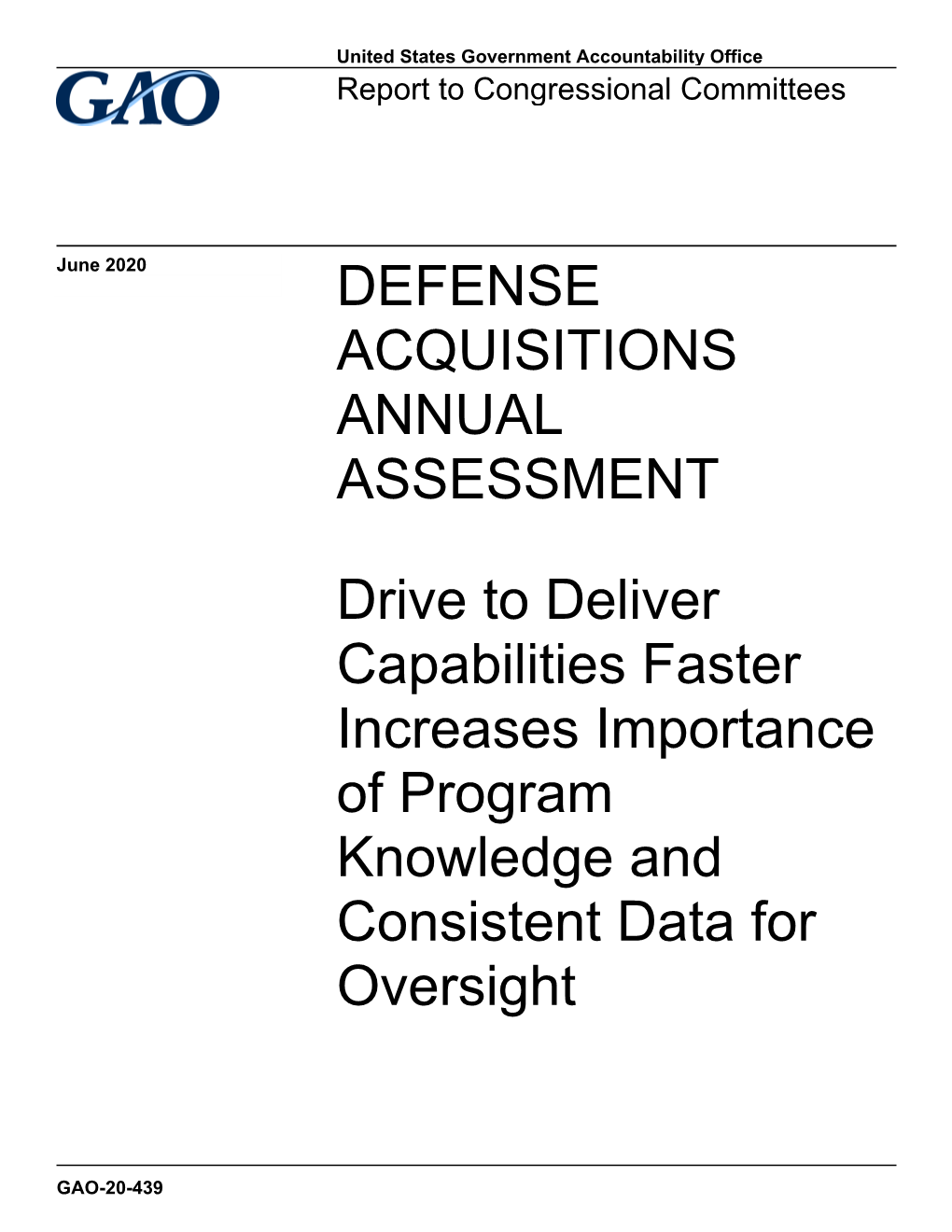 Gao-20-439, Defense Acquisitions Annual