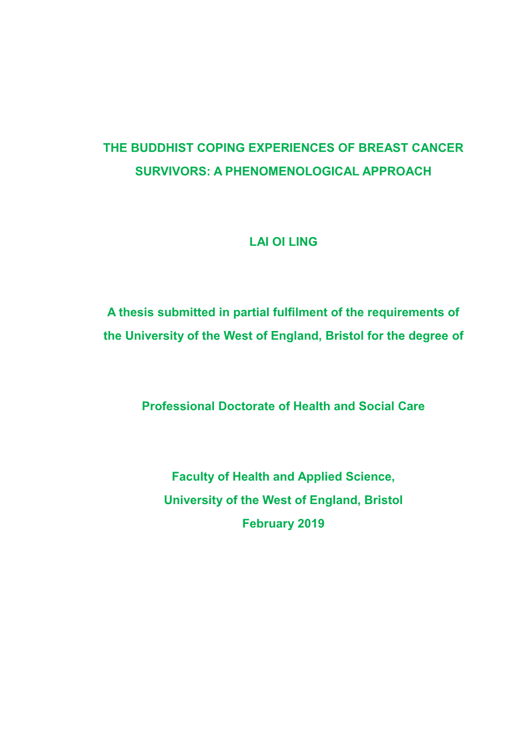 The Buddhist Coping Experiences of Breast Cancer Survivors: a Phenomenological Approach