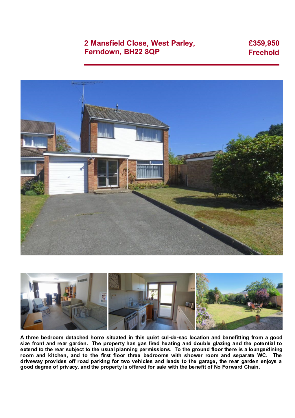 2 Mansfield Close, West Parley, Ferndown, BH22 8QP £359,950