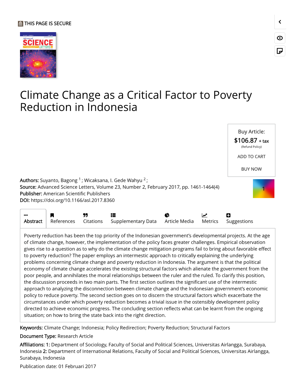 Climate Change As a Critical Factor to Poverty Reduction in Indonesia