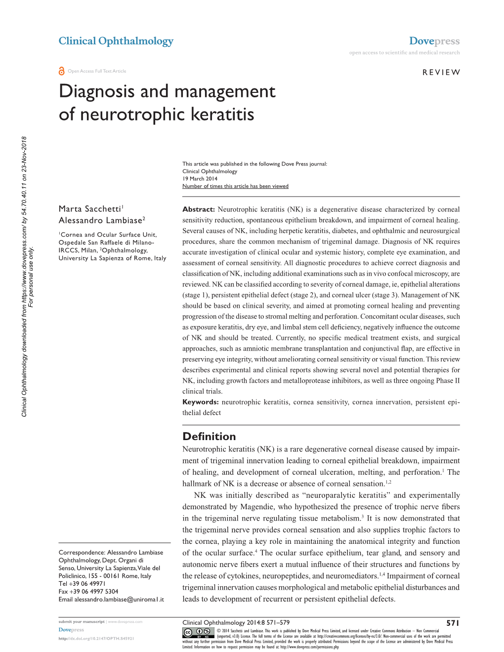 Diagnosis and Management of Neurotrophic Keratitis