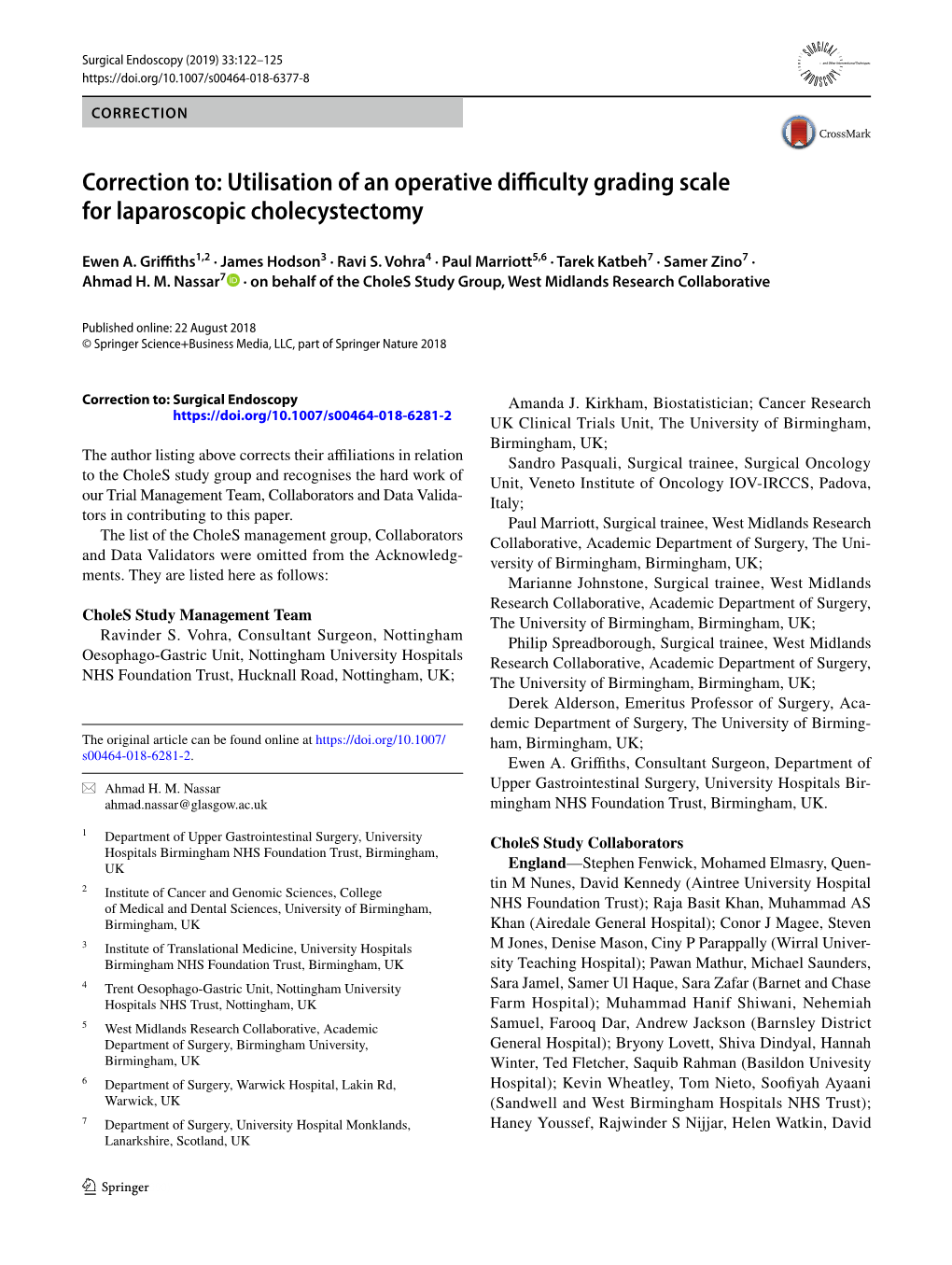 Utilisation of an Operative Difficulty Grading Scale for Laparoscopic Cholecystectomy