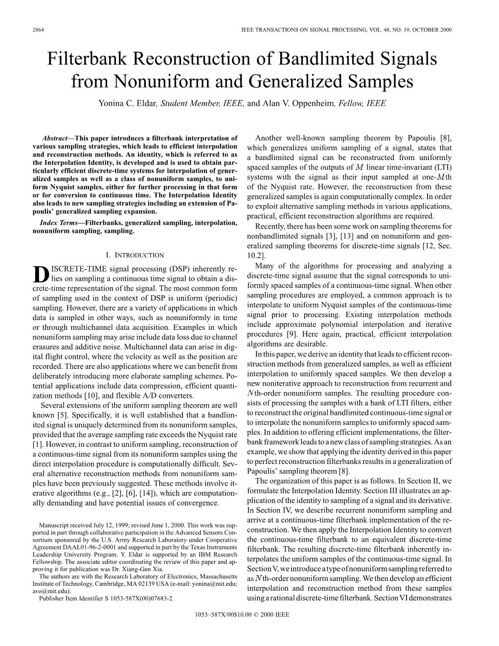 Filter Bank Reconstruction of Bandlimited Signals from Nonuniform and Generalized Samples