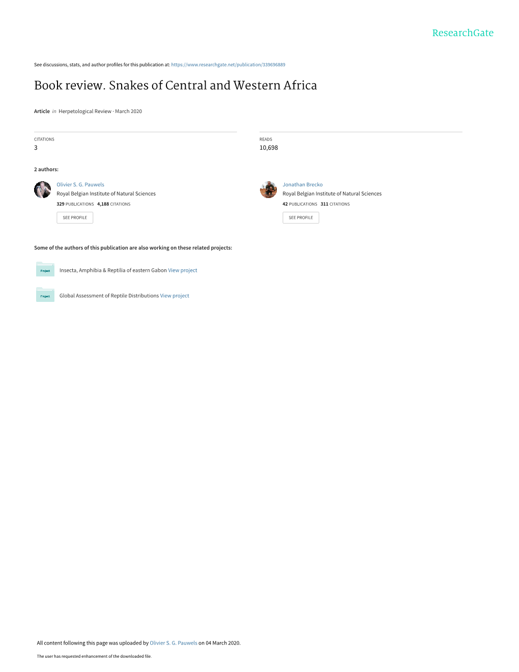 Book Review. Snakes of Central and Western Africa