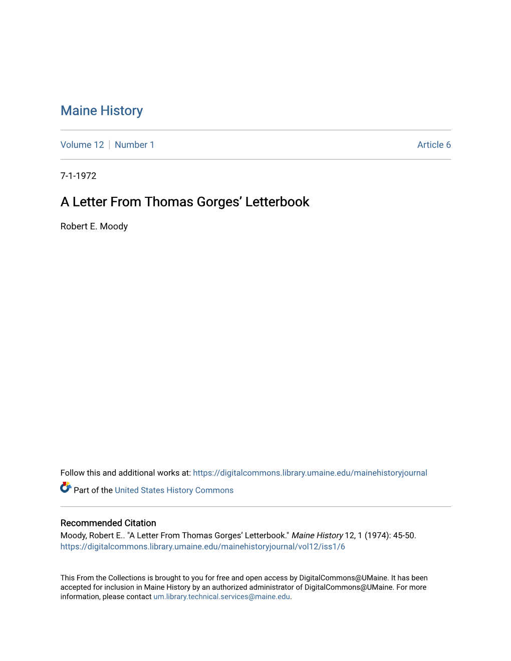 A Letter from Thomas Gorges' Letterbook